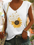 Women's Cute Dog Cotton-Blend Simple Sunflower V Neck Tank Top