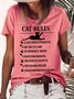 Women's Funny Cat Rules Graphic Printing Cotton-Blend Cat Casual Crew Neck T-Shirt