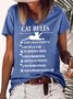 Women's Funny Cat Rules Graphic Printing Cotton-Blend Cat Casual Crew Neck T-Shirt