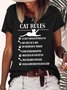 Women's Funny Cat Rules Graphic Printing Cotton-Blend Cat Casual Crew Neck T-Shirt