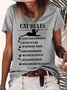 Women's Funny Cat Rules Graphic Printing Cotton-Blend Cat Casual Crew Neck T-Shirt