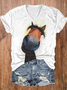 Women's Funny Horse Print  Cotton-Blend Casual T-Shirt