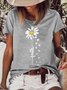 Women's Faith Daisy Paw Print Casual Crew Neck T-Shirt