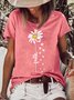 Women's Faith Daisy Paw Print Casual Crew Neck T-Shirt