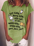 Women's Soft Kitty Warm Kitty Cat Cotton-Blend Crew Neck T-Shirt