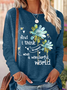 Women's And I Think To Myself What A Wonderful World Daisy Crew Neck Cat Regular Fit Casual Shirt
