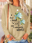 Women's And I Think To Myself What A Wonderful World Daisy Crew Neck Cat Regular Fit Casual Shirt