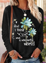 Women's And I Think To Myself What A Wonderful World Daisy Crew Neck Cat Regular Fit Casual Shirt