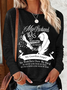 Women's My Husband Guardian Angel Regular Fit Casual Cotton-Blend Crew Neck Long Sleeve Shirt