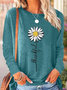 Women's Thankful Daisy Crew Neck Casual Daisy Long Sleeve Shirt