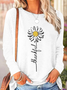 Women's Thankful Daisy Crew Neck Casual Daisy Long Sleeve Shirt