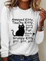 Funny Cat Casual Crew Neck Cotton-Blend Shirt
