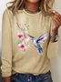 Women's Hummingbird Watercolor Nature Bird Lover Crew Neck Cotton-Blend Casual Long Sleeve Shirt