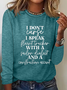 Women's I Don't Curse Casual Crew Neck Cotton-Blend Text Letters Long Sleeve Shirt