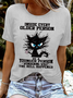 Women's funny grumpy cat Inside Every Older Person Is A Younger Person Letters Casual Crew Neck T-Shirt