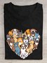Heart shaped dog print round neck casual short sleeved T-shirt