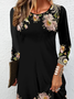 Floral print casual round neck long sleeved women's dress