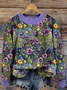 Violet Wildflower Embroidery Art Cozy Knit Sweater