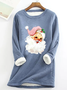 Christmas Retro Pink Santa Print Casual Fluff Fleece Fabric Sweatshirt