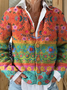 Women's Vintage Contrast Floral Art Print Buttoned Cardigan Sweater