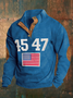 Men's Vintage Flag Print Button-Down Sweatshirt