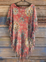 Women's Retro Ethnic Pattern Print Casual Tassel T-Shirt