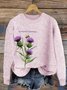 Purple plant flower round neck sweater