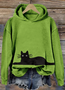 Cute Black Cat Pattern Print Vintage Cozy Hoodie