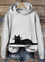 Cute Black Cat Pattern Print Vintage Cozy Hoodie