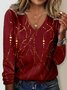 Geometric Print Long Sleeve V-Neck T-shirt