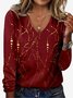 Geometric Print Long Sleeve V-Neck T-shirt
