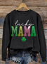 St. Patrick's Day Lucky MaMa Print Casual Crew Neck Sweatshirt
