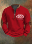 Men's Vintage Faith "Without God I Am Nothing," Printed Zip Collar Sweatshirt