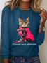Breast Cancer Awareness Cat Casual Long Sleeve Shirt