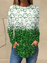 Women's St. Patrick's Day Glitter Clover Printed Top Long sleeve Shirt