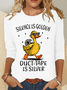 Silence Is Golden Sarcastic Duct Tape Is Silver Snarky Funny Duck Sarcasm Casual Long Sleeve Shirt