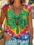 St. Patrick's Day shamrock tie-dye print V-neck T-shirt