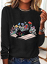 Cute Floral Cat Casual Long Sleeve Shirt