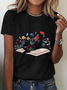 Cute Floral Cat Cotton T-Shirt