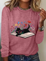 Cute Floral Cat Casual Long Sleeve Shirt