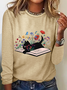 Cute Floral Cat Casual Long Sleeve Shirt