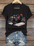 Cat Book Casual Loose V Neck T-Shirt