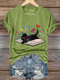 Cat Book Casual Loose V Neck T-Shirt