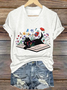 Cat Book Casual Loose V Neck T-Shirt