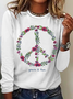 Wildflower Love Peace Sign Casual Long Sleeve Shirt