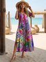 Women's Artistic Floral Print Slit Long Dress