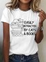 Easily Distracted By Cats And Books Cotton T-shirt