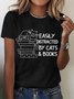 Easily Distracted By Cats And Books Cotton T-shirt