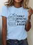 Easily Distracted By Cats And Books Cotton T-shirt