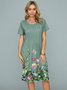 Floral A-Line Short Sleeve Crew Neck Knitting Dress